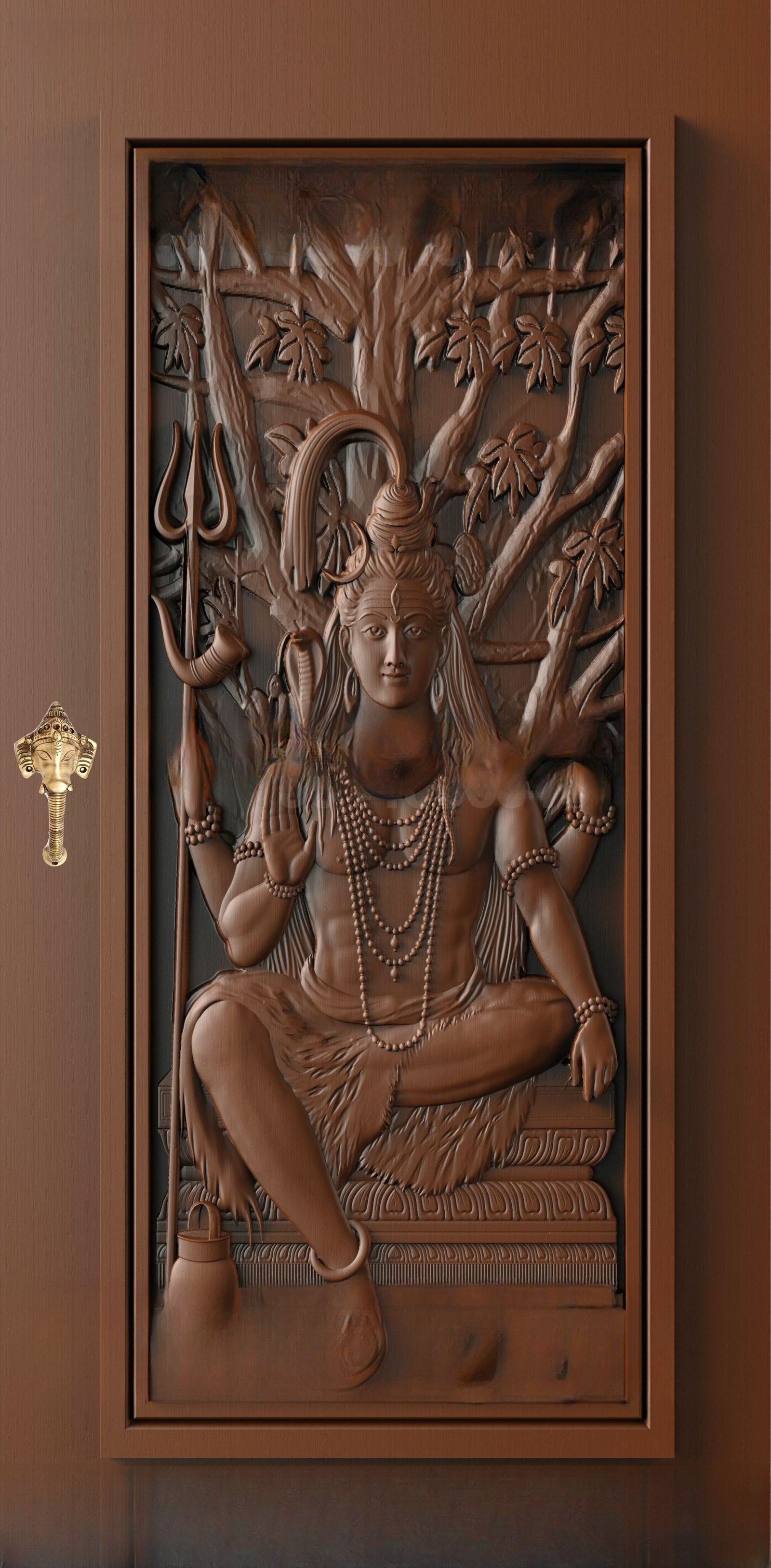 God Doors - GD-35 Lord Shiva Divine Meditative Carved Wooden Door 3D Model
